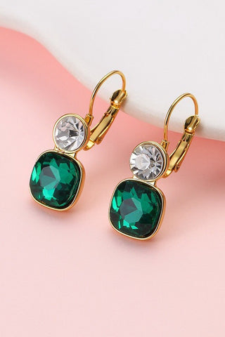Rhinestone Bezel Earrings - Emerald