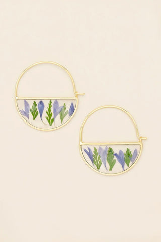 Pressed Flower Hoop Earrings - Purple Cornflower/Gold