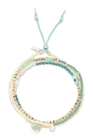 Mixed Media Wrap Bracelet/Necklace - Courage/Amazonite/Silver