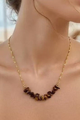 Tiger Eye Stone Necklace - Gold