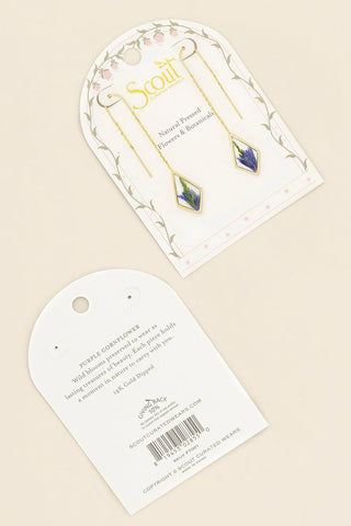 Pressed Flower Thread Earrings - Purple Cornflower/Gold