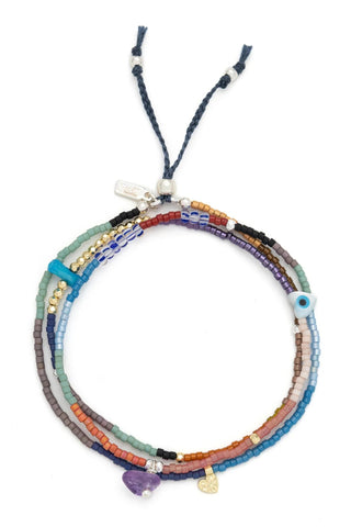 Mixed Media Wrap Bracelet/Necklace - Protection/Amethyst/Gold/Silver