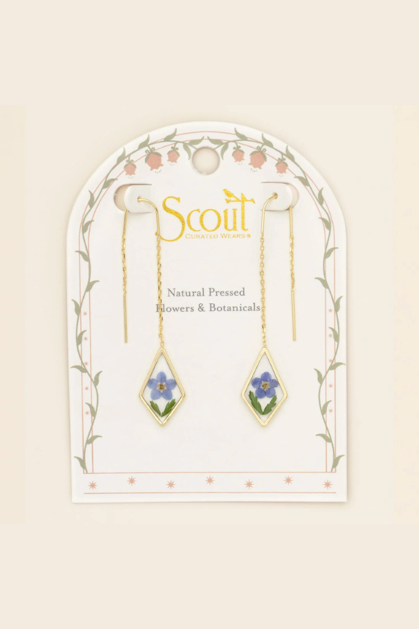 Pressed Flower Thread Earrings - Blue Forget Me Not/Gold