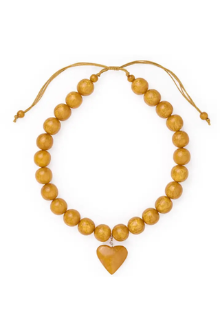 Emery Large Round Resin Bead with Heart Adjustable Necklace - Amber