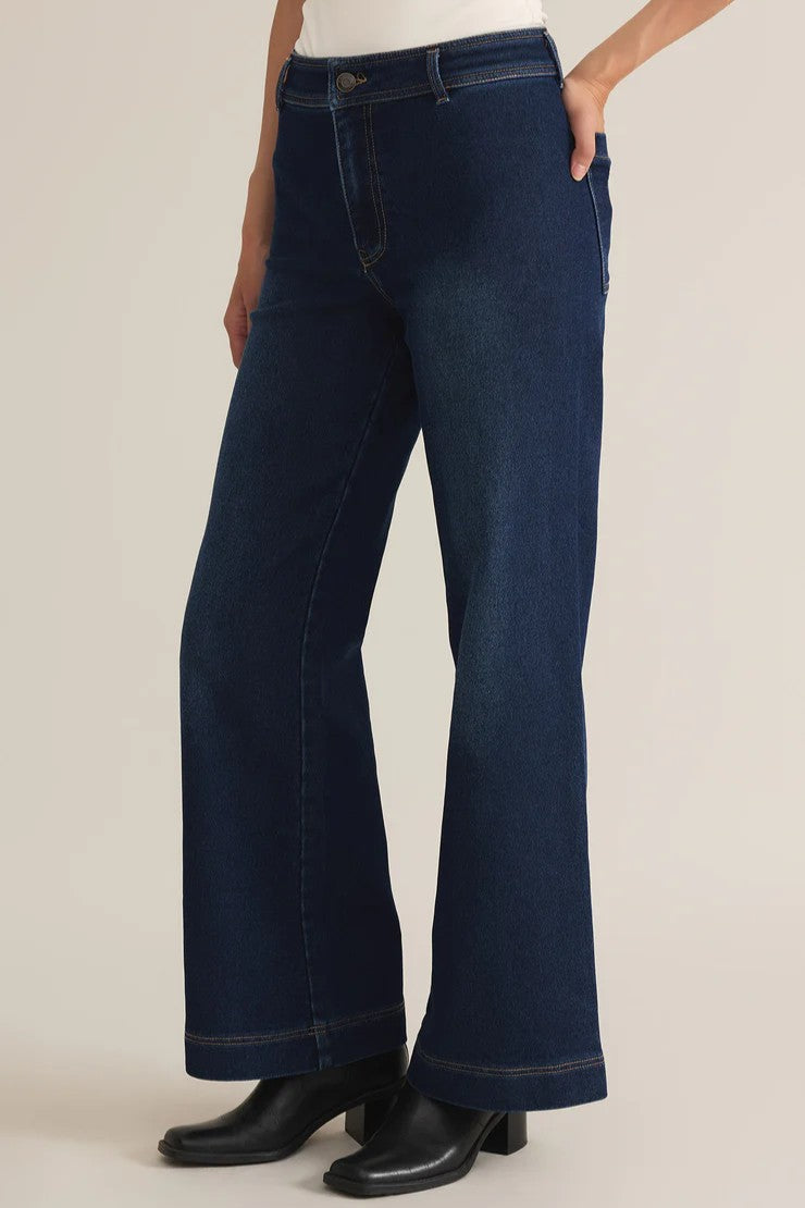 [Z Supply] Rilynn Wide Leg Denim Trouser, Dark Rinse