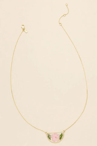 Pressed Flower Necklace - Pink Cherry Blossom/Gold