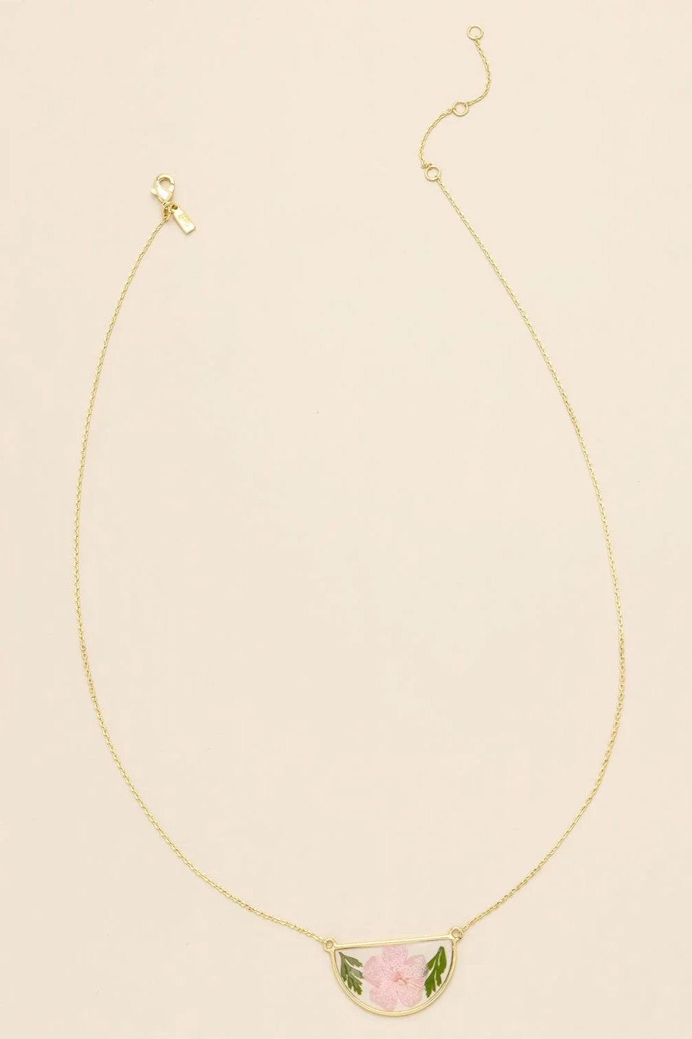 Pressed Flower Necklace - Pink Cherry Blossom/Gold