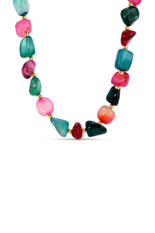 Bold Tumbled Stones Statement Necklace - Pink/Teal