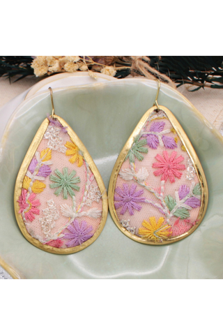 Pastel Pink Floral Embordered Earrings