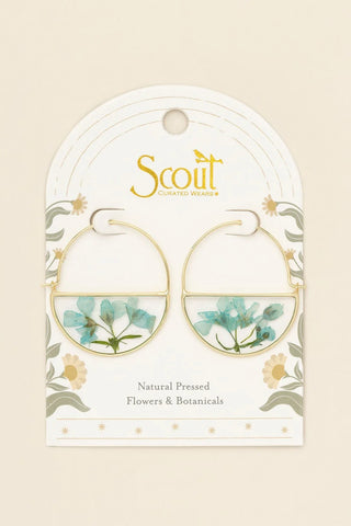 Pressed Flower Hoop Earrings - Blue Baby's Breath/Gold