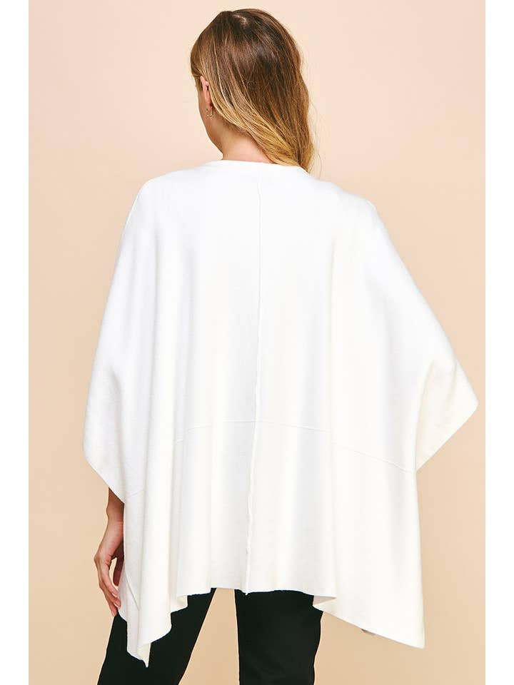Sarah Side Button Poncho, Off White
