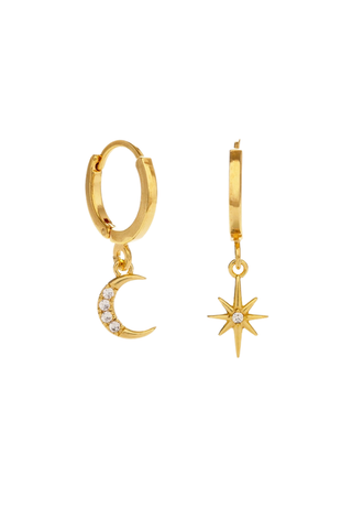 Moon & Star Huggie Hoop Earrings