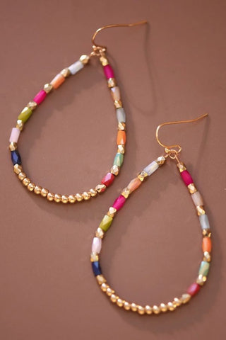 Teardrop Wire Beaded Glass Crystal Earrings - Multicolored
