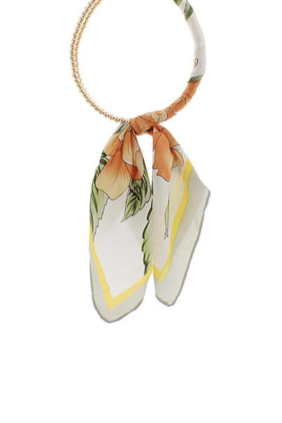 Silk Scarf Wrapped Collar Necklace - Sage Multi