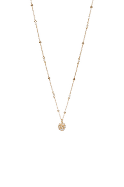 Pearl Pave Ball Pendant Necklace - Gold/Cream