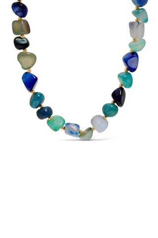 Bold Tumbled Stones Statement Necklace - Green/Navy