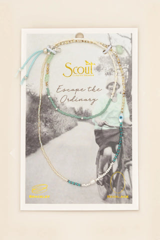 Mixed Media Wrap Bracelet/Necklace - Courage/Amazonite/Silver