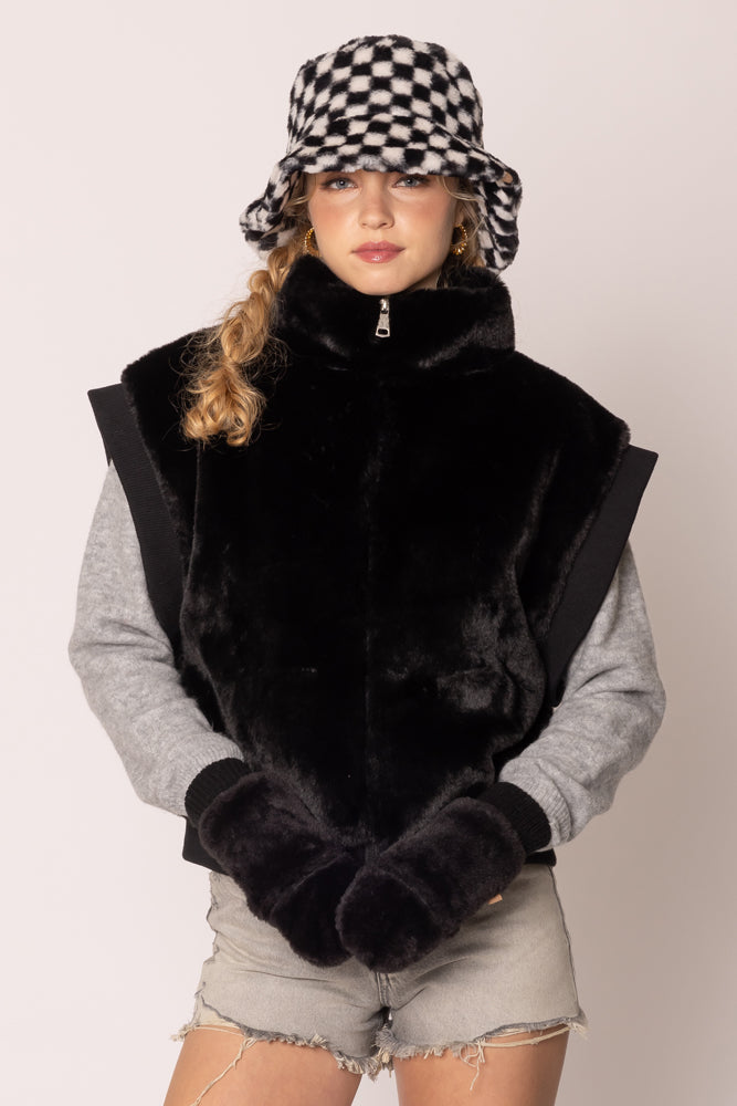 Faux Fur Mittens - Black