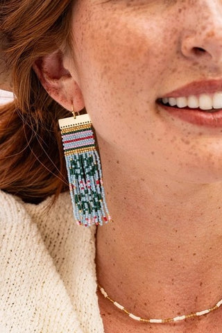Lauren Nordic Holiday Beaded Fringe Earrings - Blue
