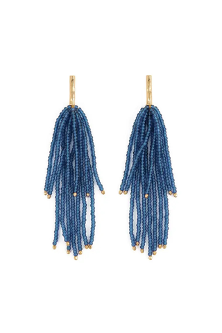 Marissa Brass + Bead Fringe Earrings - Blue