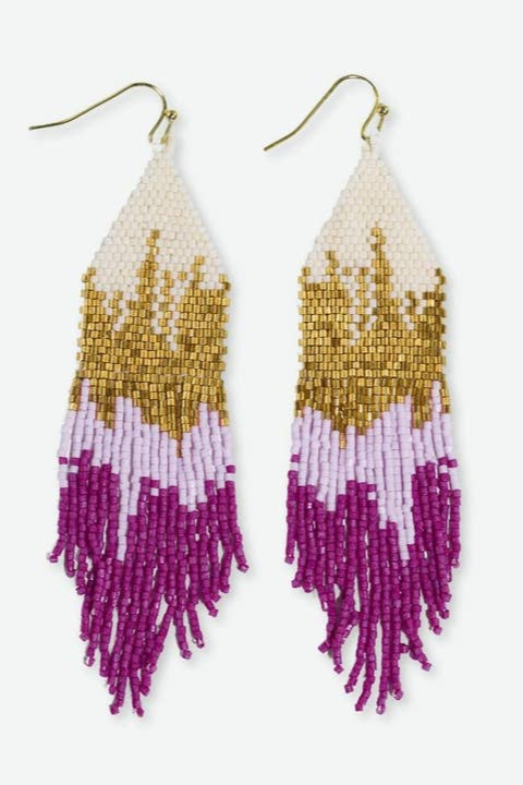 Claire Ombre Beaded Fringe Earrings - Magenta