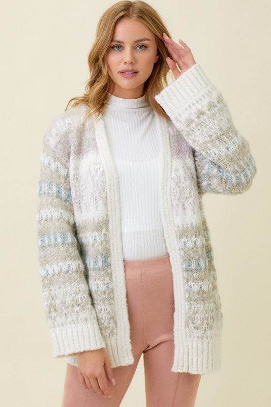 Mixed Pattern Sweater Cardigan