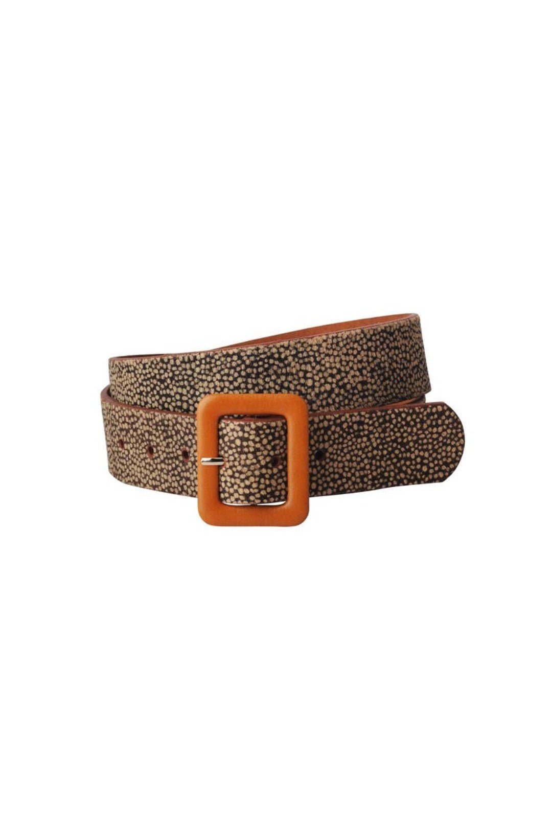 Spotted Print Calf Hair Belt with Rectangular Buckle
