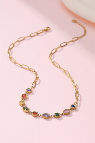 18K Gold-Dipped Gemstone Necklace - Gold