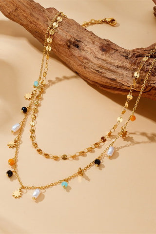 18K Gold-Dipped Mix Bead Layered Necklace - Gold