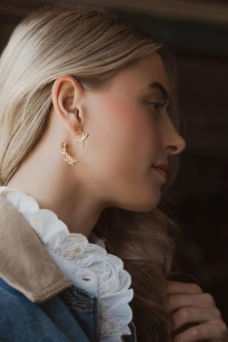 Refined Icon Earrings - Hummingbird Hoop/Gold