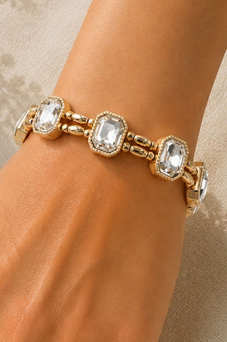 Emerald Cut Crystal Stretch Bracelet - Clear