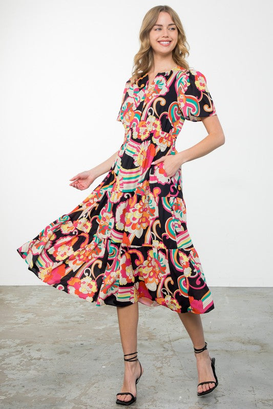 Pops of Color Floral Midi Dress