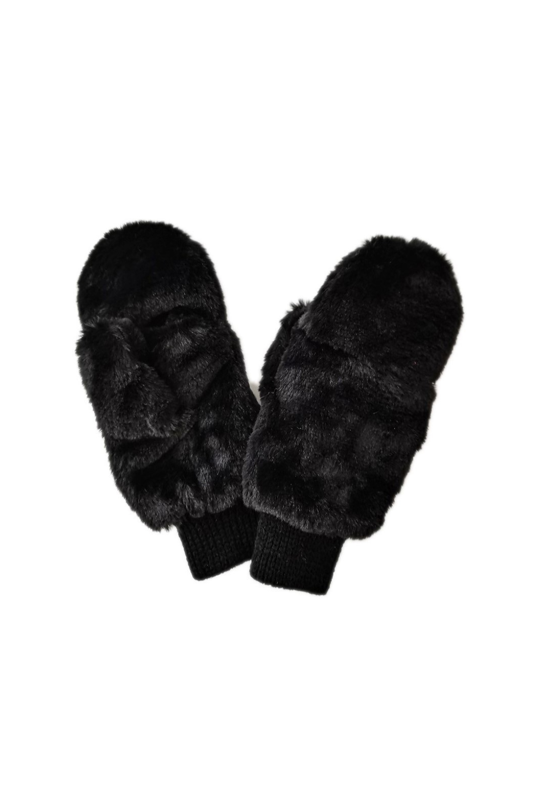 Faux Fur Mittens - Black