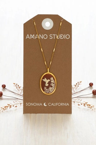 Hummingbird Vintage Cameo Necklace