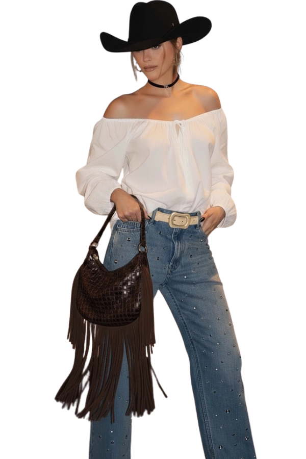 Gold Circle Link & Leather Panel Alternating Pattern Belt