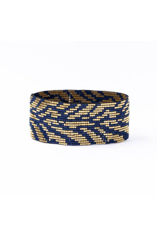 Brooklyn Tiger Print Beaded Stretch Bracelet - Navy
