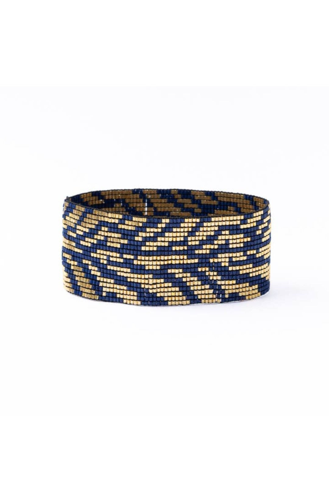 Brooklyn Tiger Print Beaded Stretch Bracelet - Navy