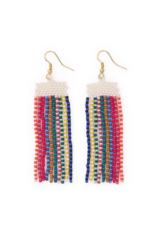 Adaline Alternating Two-Tone Strands Beaded Fringe Earrings - Multicolor