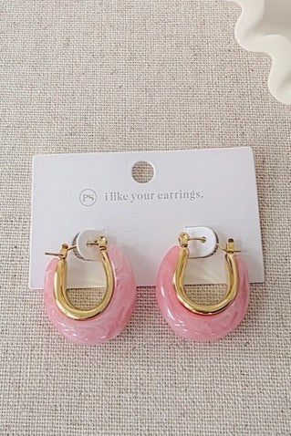 Frenchie Resin Hoop Earrings - Pink