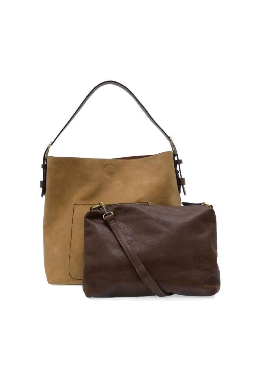 Rich Faux Suede Hobo Handbag with Coffee Handle - Wheat
