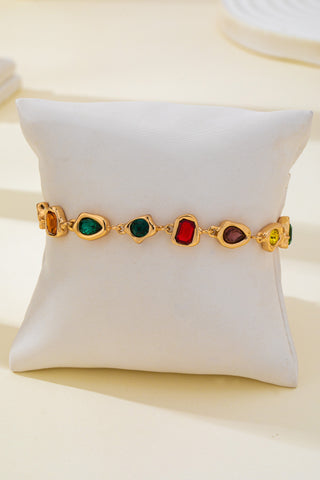 Multicolor Rhinestone Bezel Link Bracelet - Gold