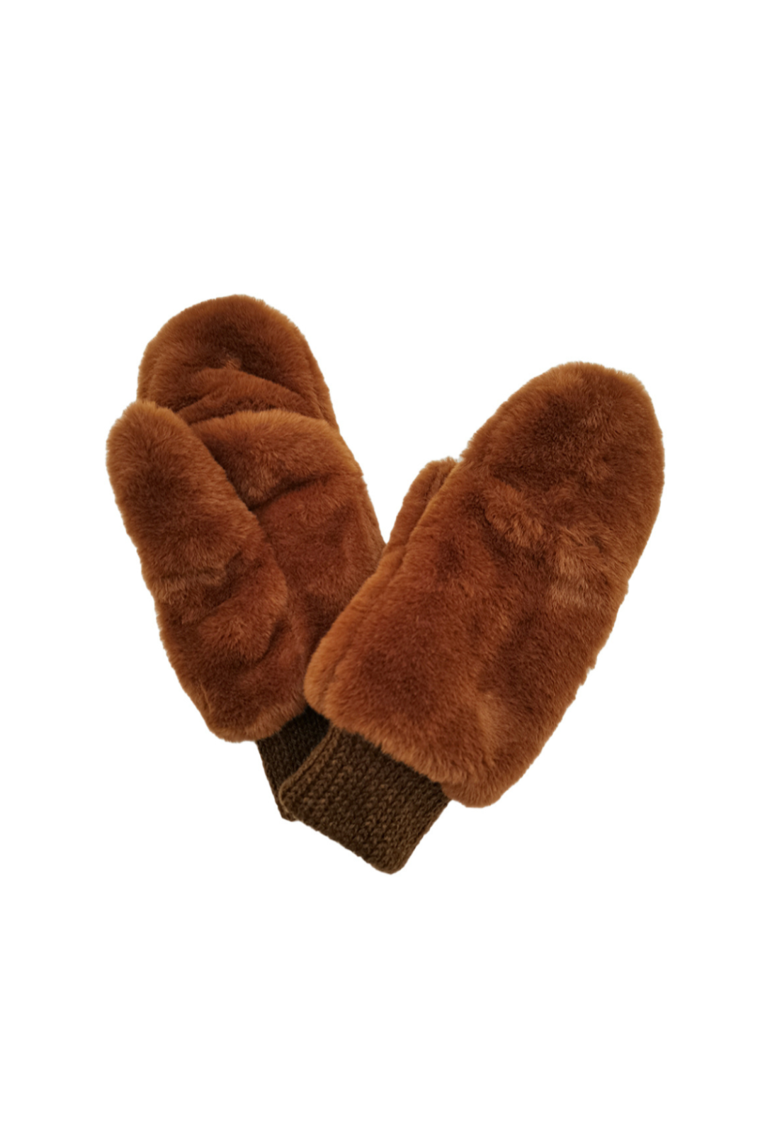 Faux Fur Mittens - Rust