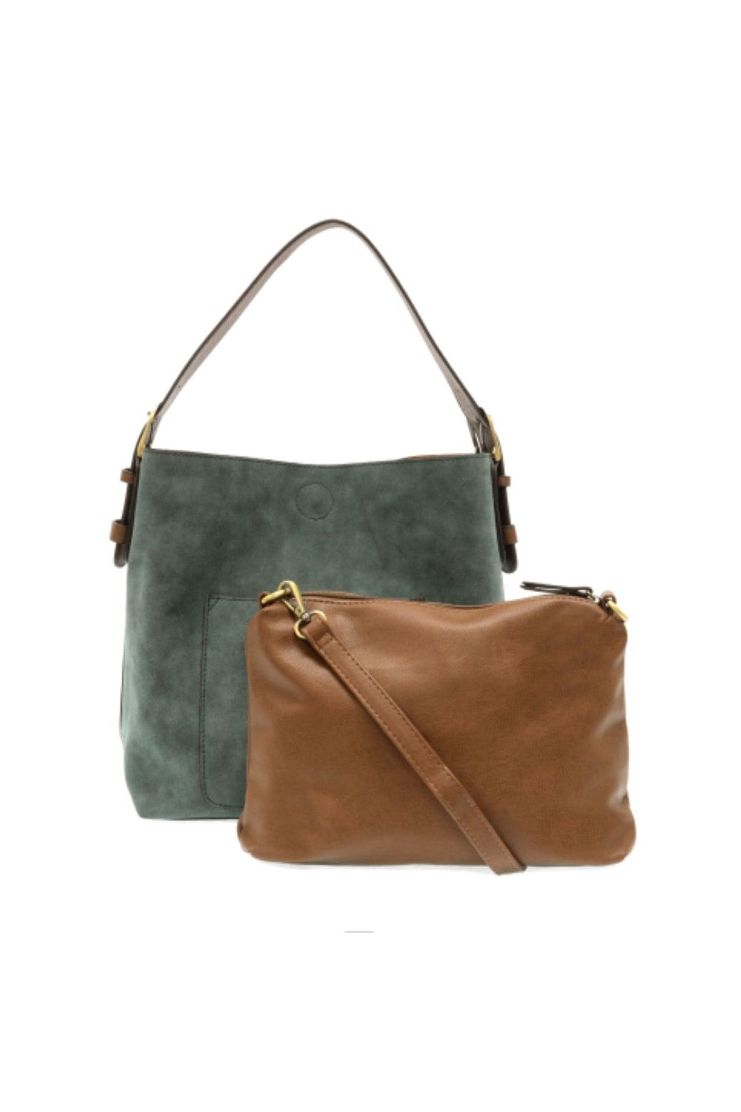 Rich Faux Suede Hobo Handbag with Coffee Handle - Deep Teal