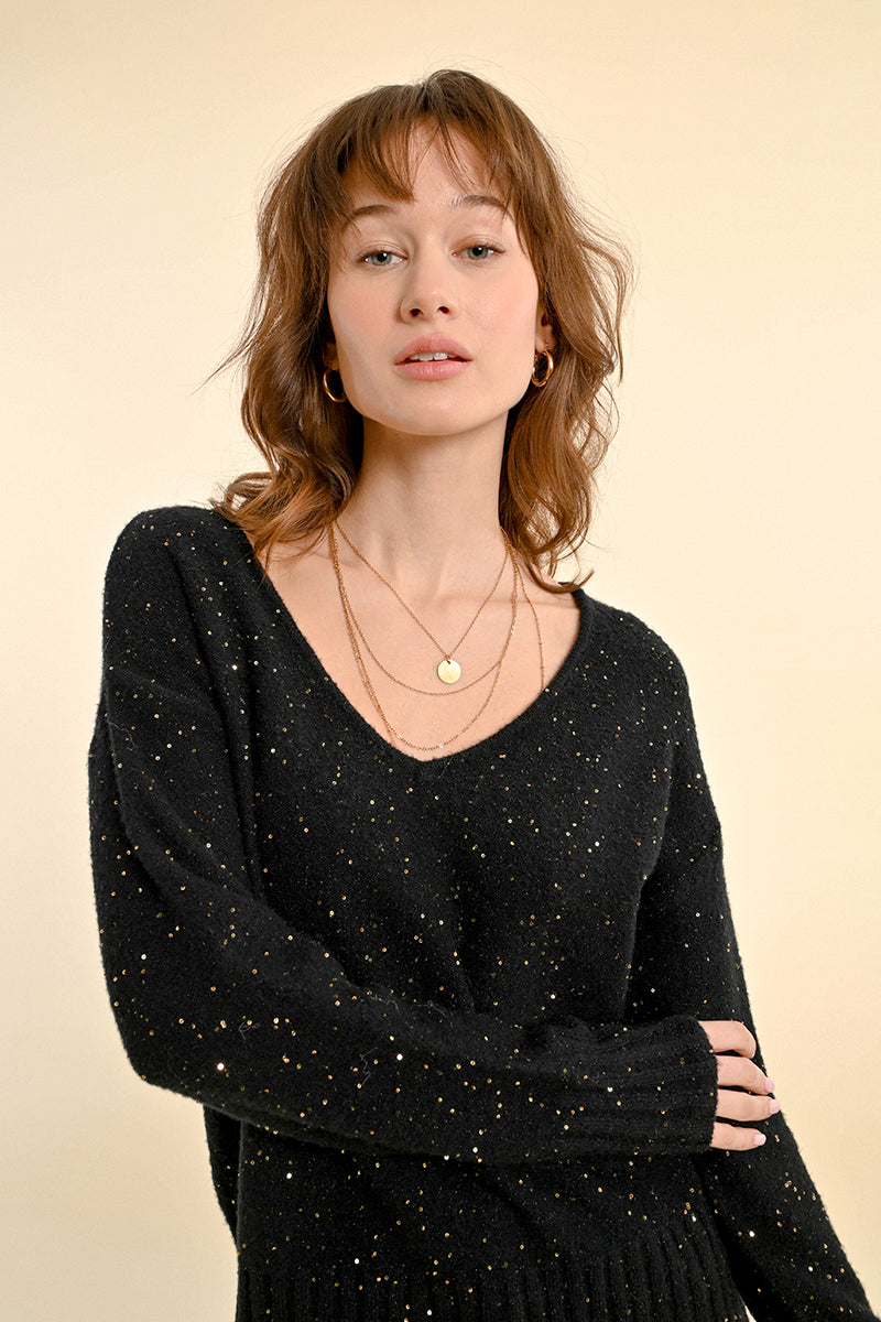 Nora Shimmer V-Neck Sweater