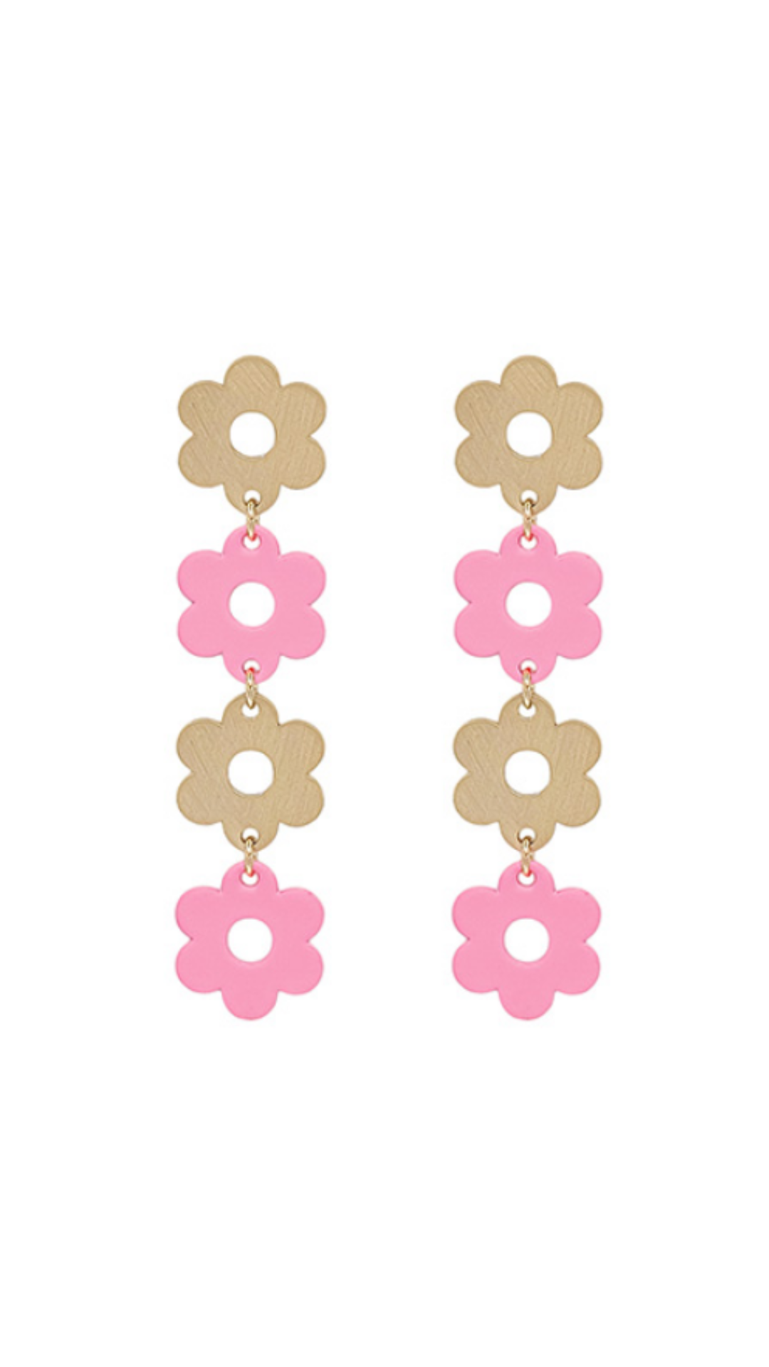 4 Flower Colored & Metal Drop Earrings