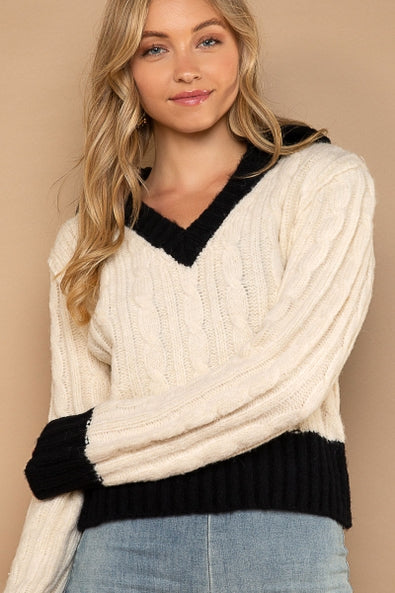 Kelly Contrast Weave Pattern Sweater