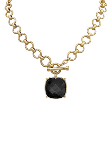 25mm Cushion Cut Pendant Necklace - Black
