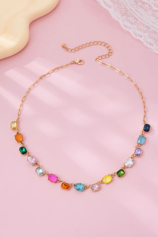 Multicolor Gemstone Link Necklace - Gold