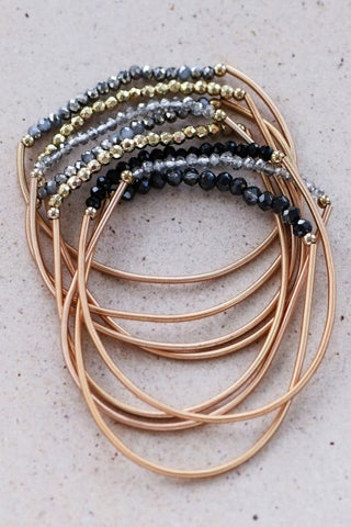 Stretchy Layered Guitar String Beaded Bracelet Set - Black