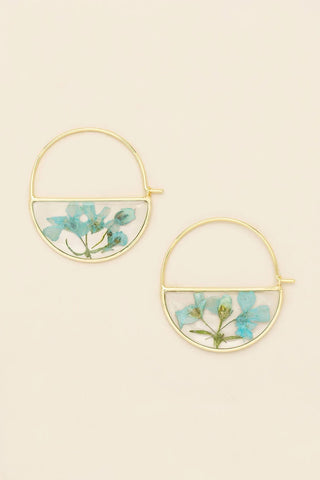 Pressed Flower Hoop Earrings - Blue Baby's Breath/Gold